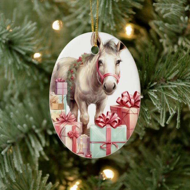 Baby Donkey Family Ornament, Donkey Lovers Gifts Ceramic Tree Decoration (Tree)