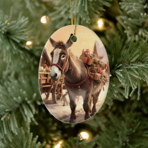 Baby Donkey Family Ornament, Donkey Lovers Gifts Ceramic Tree Decoration