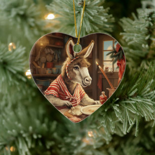 Baby Donkey Family Ornament, Donkey Lovers Gifts Ceramic Tree Decoration