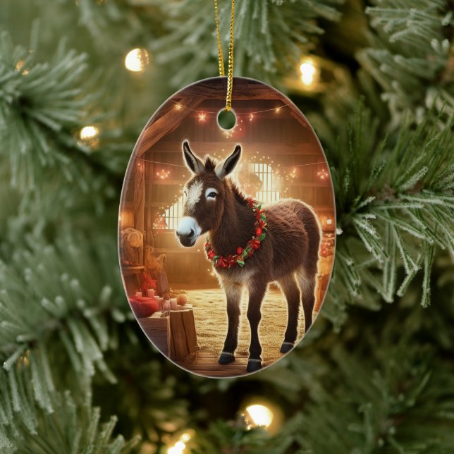 Baby Donkey Family Ornament, Donkey Lovers Gifts Ceramic Tree Decoration (Tree)