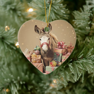 Baby Donkey Family Ornament, Donkey Lovers Gifts Ceramic Tree Decoration