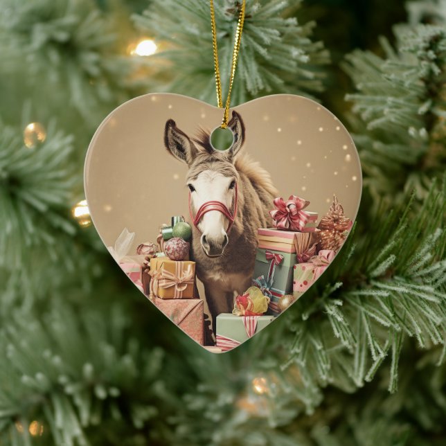 Baby Donkey Family Ornament, Donkey Lovers Gifts Ceramic Tree Decoration (Tree)