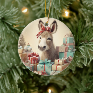 Baby Donkey Family Ornament, Donkey Lovers Gifts Ceramic Tree Decoration