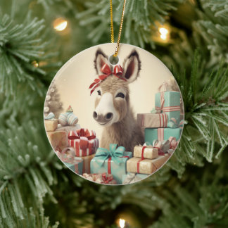 Baby Donkey Family Ornament, Donkey Lovers Gifts Ceramic Tree Decoration
