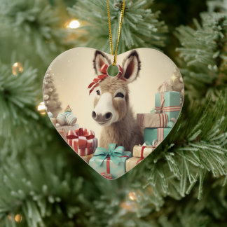 Baby Donkey Family Ornament, Donkey Lovers Gifts Ceramic Tree Decoration