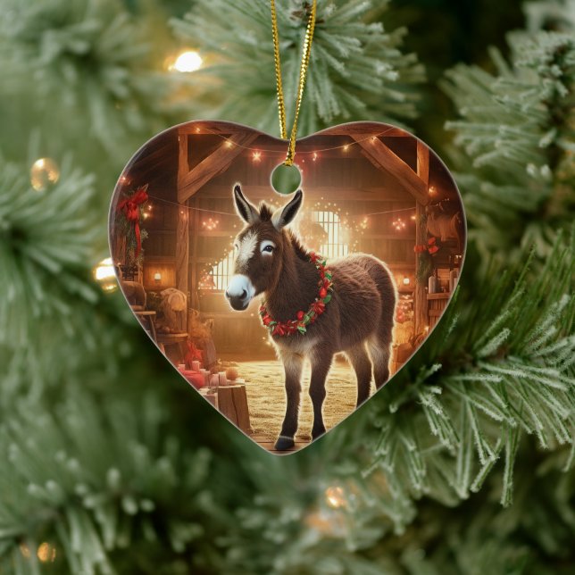 Baby Donkey Family Ornament, Donkey Lovers Gifts Ceramic Tree Decoration (Tree)