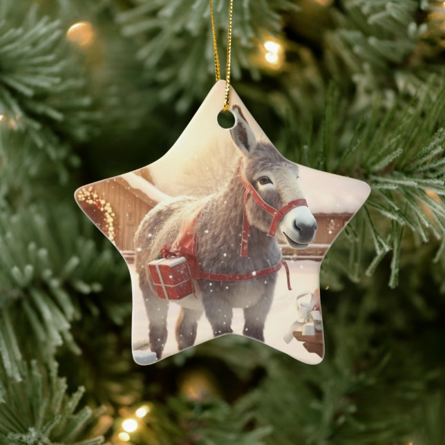 Baby Donkey Family Ornament, Donkey Lovers Gifts Ceramic Tree Decoration (Tree)