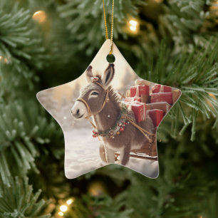Baby Donkey Family Ornament, Donkey Lovers Gifts Ceramic Tree Decoration