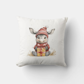 Baby Donkey in Red & White Winter Hat Gift Cushion