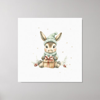 Baby Donkey in Winter Santa Hat Gift 4 Canvas Print