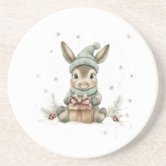 Baby Donkey in Winter Santa Hat Gift 4 Coaster