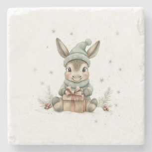 Baby Donkey in Winter Santa Hat Gift 4 Stone Coaster