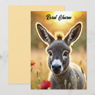 Baby donkey peaceful nature red poppies field invitation