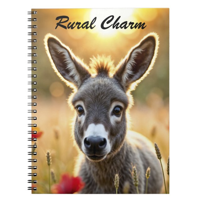 Baby donkey peaceful nature red poppies field notebook (Front)