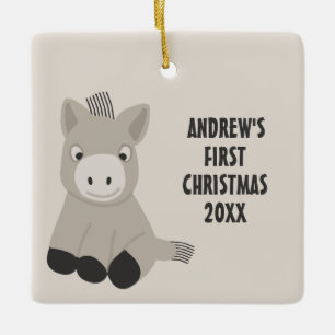 Baby Donkey Personalised First Christmas Photo Ceramic Ornament