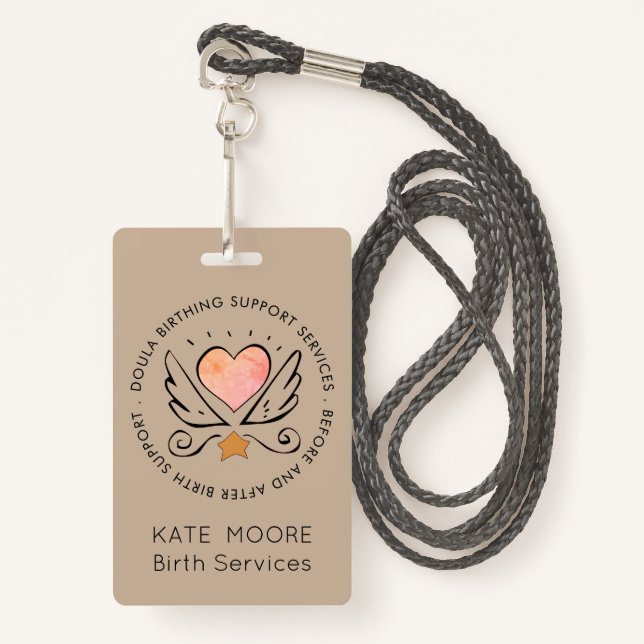 Baby Doula Birth Coach Midwife ID Badge (Front with Lanyard)