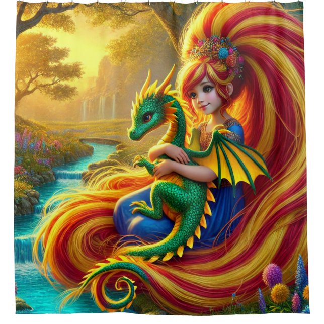 Baby Dragon and Princess  Shower Curtain (Front)