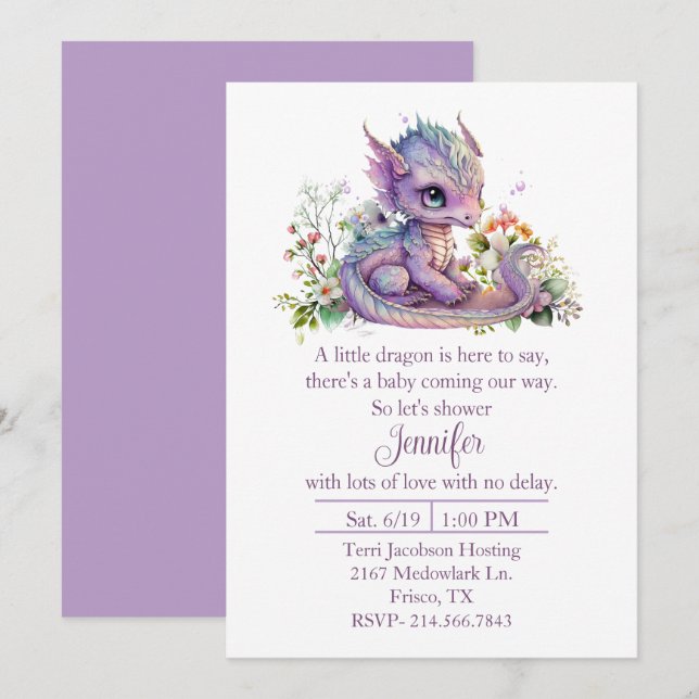 Baby Dragon Baby Shower Invitation (Front/Back)