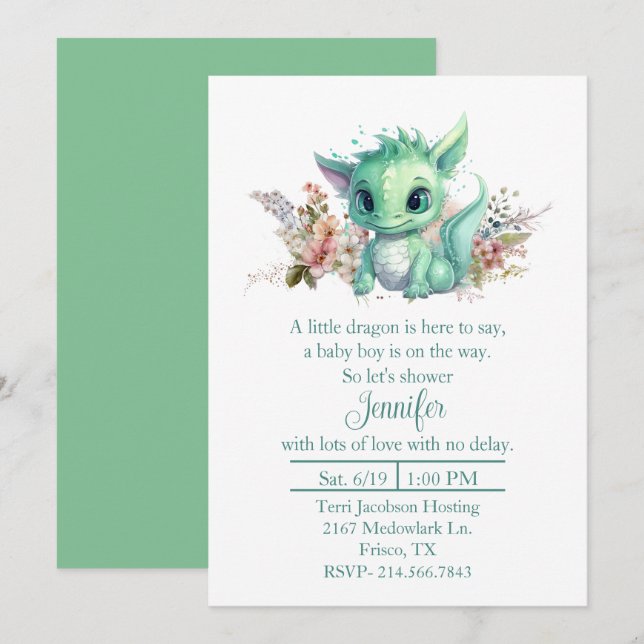 Baby Dragon Baby Shower Invitation (Front/Back)