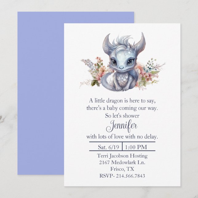 Baby Dragon Baby Shower Invitation (Front/Back)
