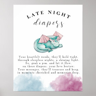 Baby Dragon Baby Shower Late Night Diapers Game Poster