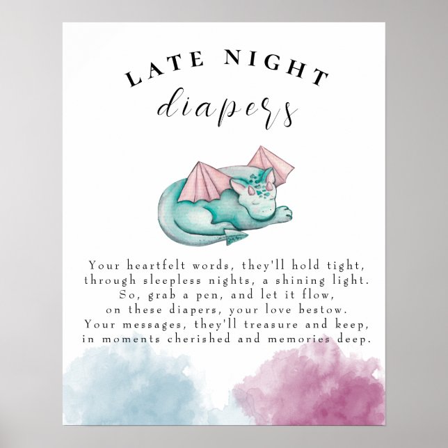 Baby Dragon Baby Shower Late Night Diapers Game Poster (Front)