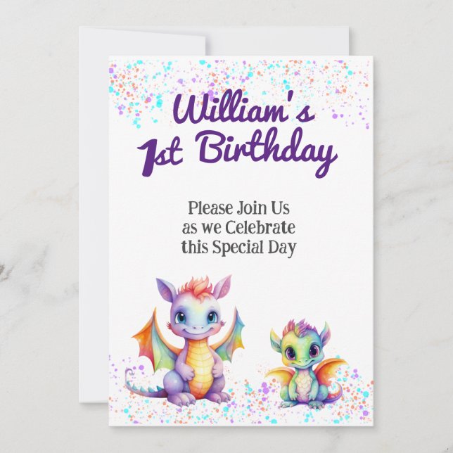 Baby Dragon Birthday Invitation (Front)