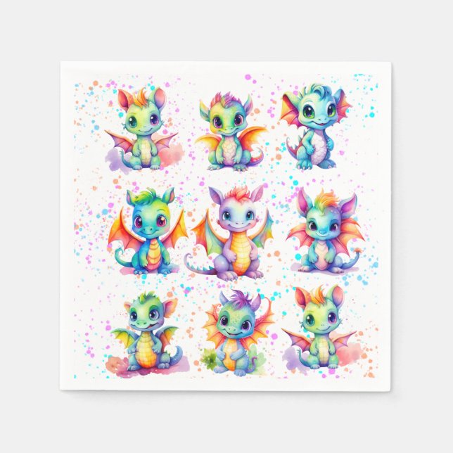 Baby Dragon Birthday Party Napkin (Front)