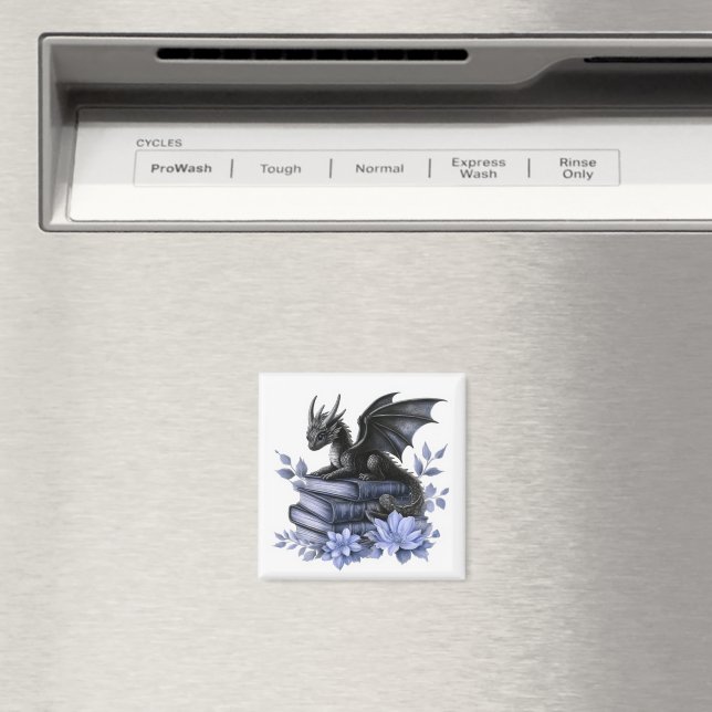 Baby Dragon Book Sticker, Cute Vinyl Sticker Magnet (In Situ (Dishwasher))