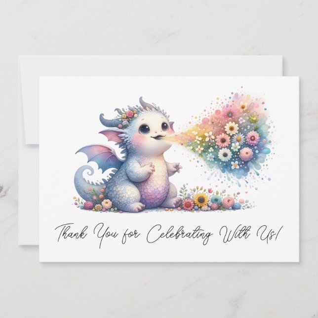 Baby Dragon Breathing Floral Fire Thank You (Front)
