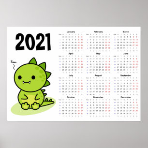 Baby dragon Calendar 2021 Poster - Monday start
