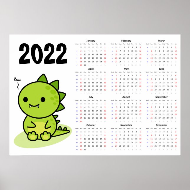 Baby dragon Calendar 2022 Poster - Sunday start (Front)