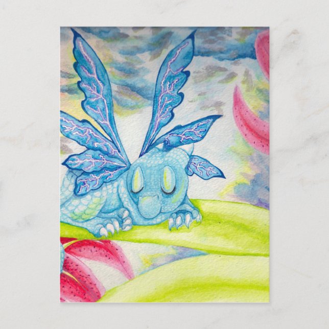 Baby Dragon Fairy blue lightning flower storm lily Postcard (Front)