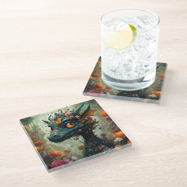 Baby Dragon Fantasy Glass Coaster (Angled)
