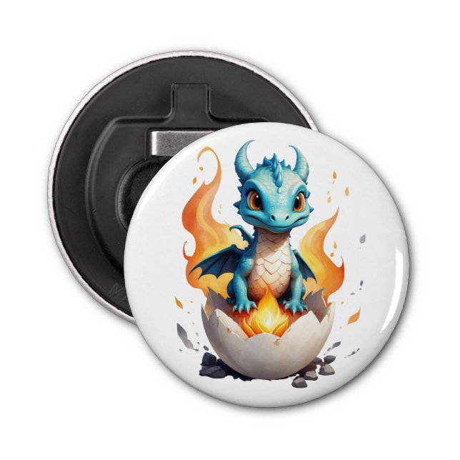 Baby Dragon Fire Egg Fantasy Button  Bottle Opener (Front)