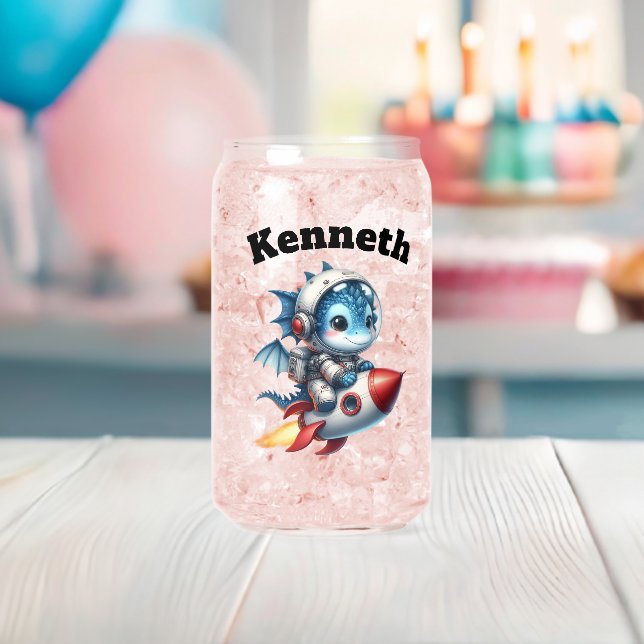 Baby dragon flies a rocket in space! can glass (Insitu (Baby Shower))