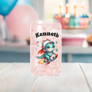 Baby dragon flying among the stars can glass