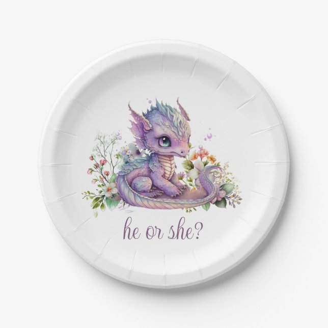 Baby Dragon Gender Reveal Party Paper Plate (Front)