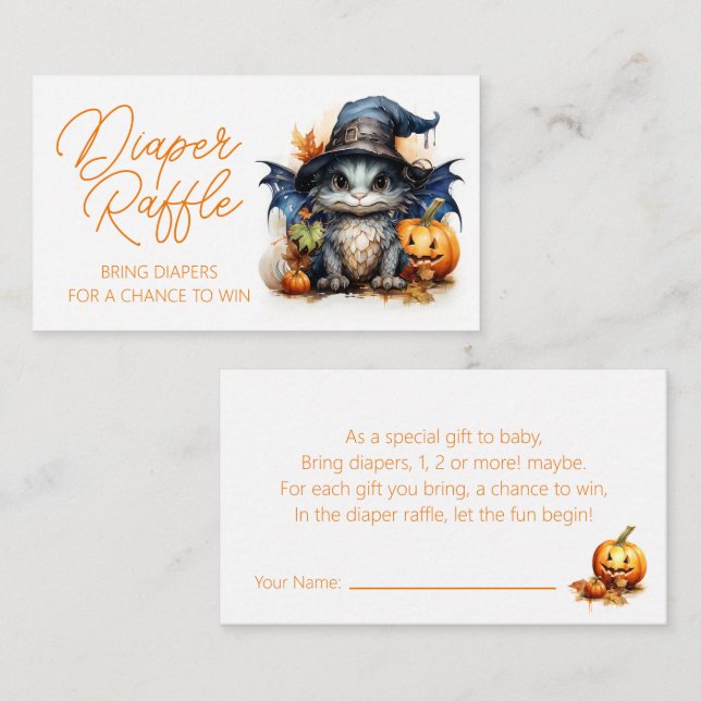 Baby Dragon Halloween Baby Shower Diaper Raffle  Enclosure Card (Front/Back)