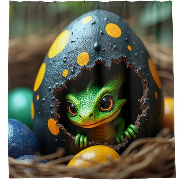 Baby Dragon Hatching Shower Curtain (Front)