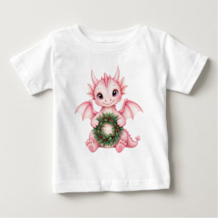 Baby Dragon Holding Wreath Holiday Illustration T-Shirt