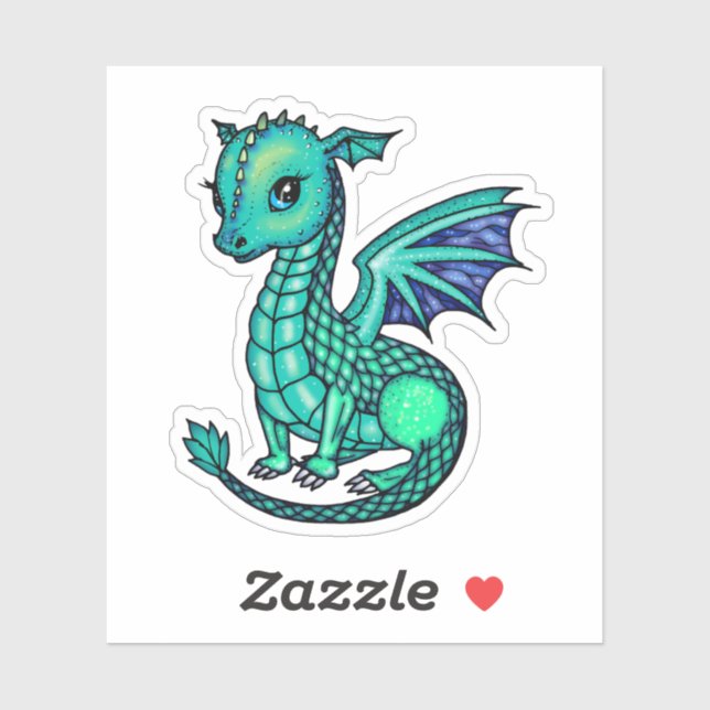 Baby Dragon Illustration Sparkly Dragons Sticker (Sheet)
