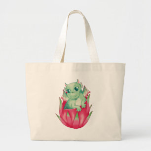 Baby Dragon in a Dragon Fruit Large Tote Bag