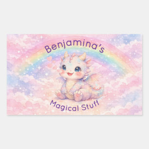 Baby Dragon Magical Rainbow Hearts Girl Pink Rectangular Sticker