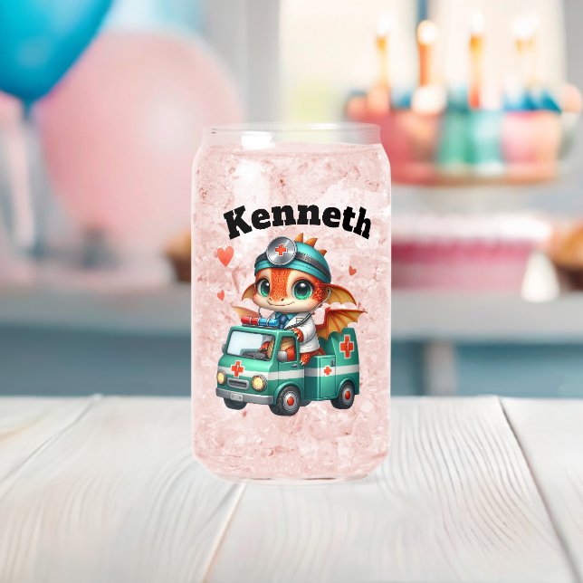 Baby dragon on an ambulance adventure! can glass (Insitu (Baby Shower))