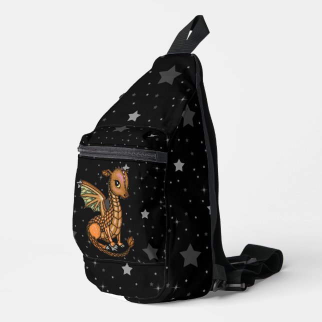 Baby Dragon on Starry Background Sling Bag (Right Corner)