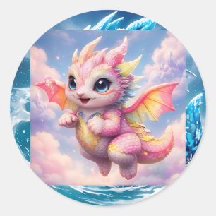 Baby Dragon Pink Pastel Winged Classic Round Sticker