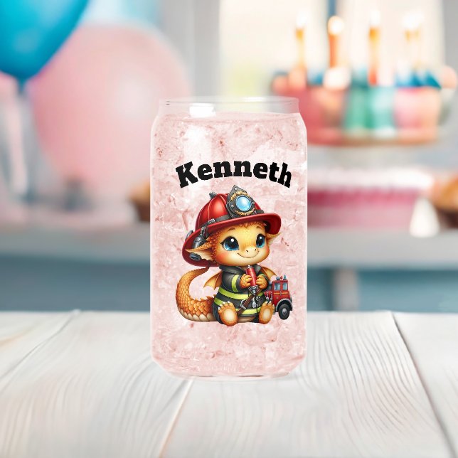 Baby dragon plays in firefighter gear can glass (Insitu (Baby Shower))