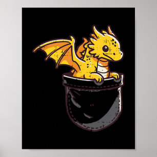 Baby Dragon Pocket Cute Fantasy Mythical Kids Men Poster