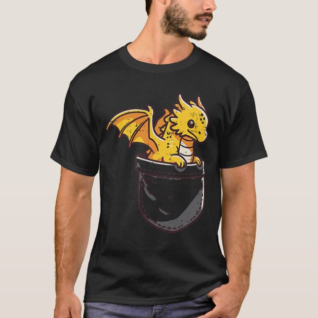 Baby Dragon Pocket Cute Fantasy Mythical Men Women T-Shirt (Front)